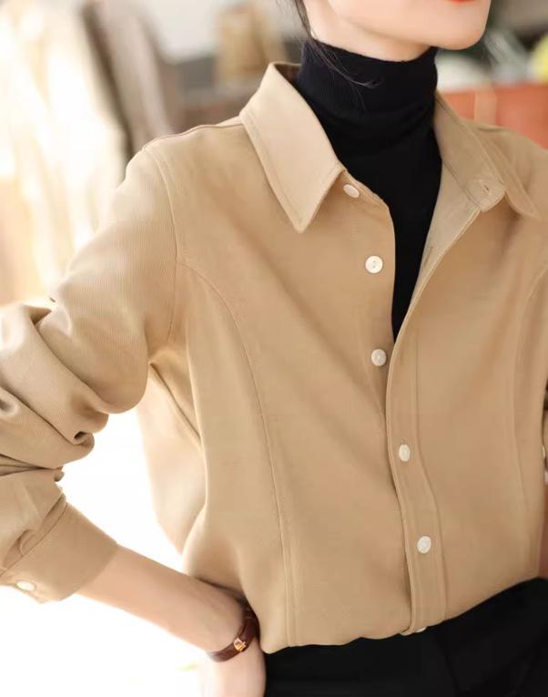 Word-of-mouth explosion 1116 autumn and winter polished fine velvet, solid color loose and thin long-sleeved shirt women can stack in autumn and