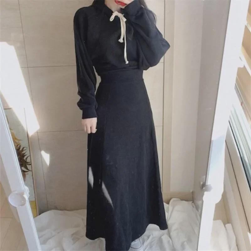 Stilvoller 2025 Damen-Pink-Rockanzug: Frühling/Herbst Winter Zweiteiliger gerippter Pullover & Halb langer Rock