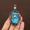Natural Tibetan Turquoise,Moonstone Gemstone Copper Wire Wrap Pendant 3.74" R6S23