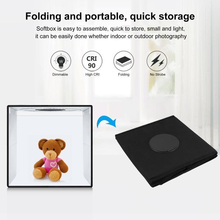 40cm Folding Portable Ring Light USB Photo Lighting Studio Shooting Tent Box with 6 X Color PVC Backdrops, Size: 40cm X 40cm X 40cm (Black)