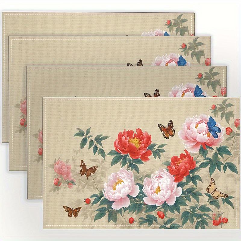 4pcs Creative Unique Theme Element Printed Table Mats Linen Table Mats Design, Heat Insulation Tableware Kitchen Supplies 4PCS