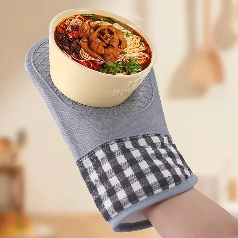 Kitchen Microwave Plus Cotton Silicone Gloves Insulated Nordic Wind Insulated Gloves Kitchen Waterproof Household Baking Gloves