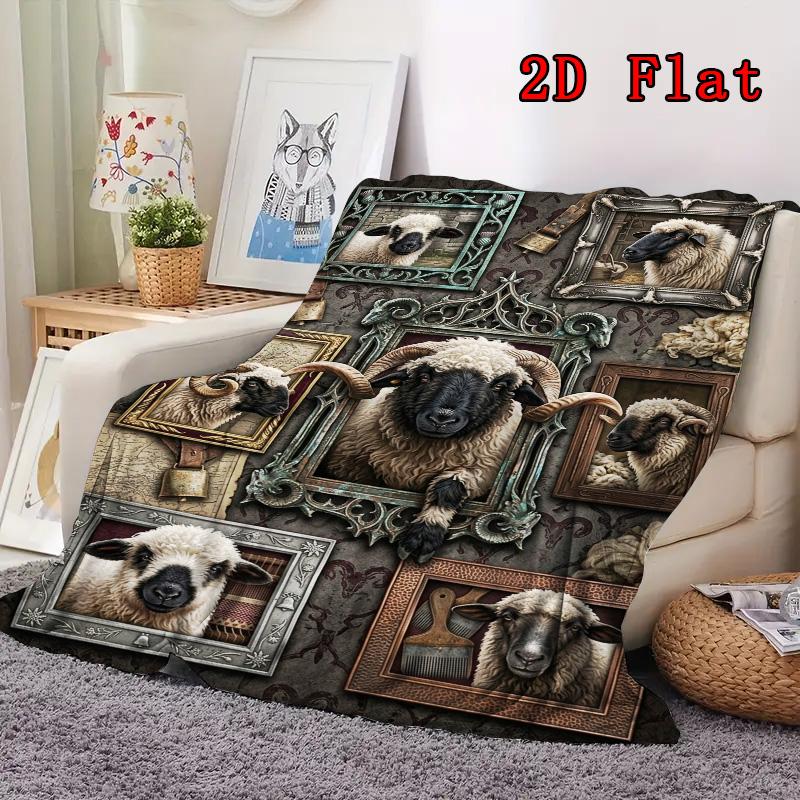 Sheep Portraits Gallery 2D Flat Pattern Flannel Blanket, High quality All Seasons, Home Decor, Warmth and Comfort, Perfect for Christmas Gifts.