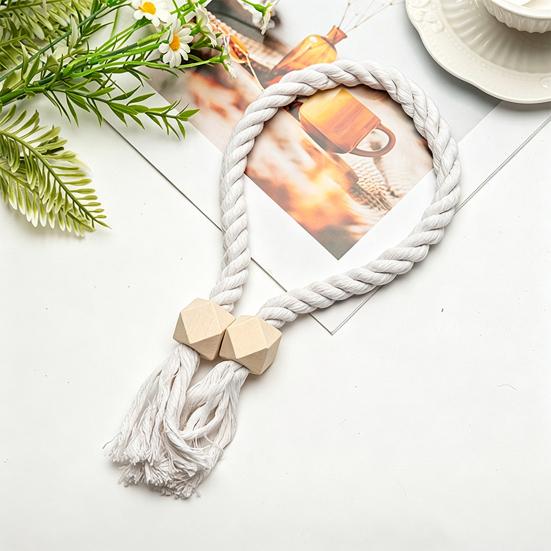 1Pc Boho Magnetic Curtain Tieback, Twisted Rope Wooden Bead Curtain Holders, Decorative Drapery Holdbacks for Bedroom Living Room