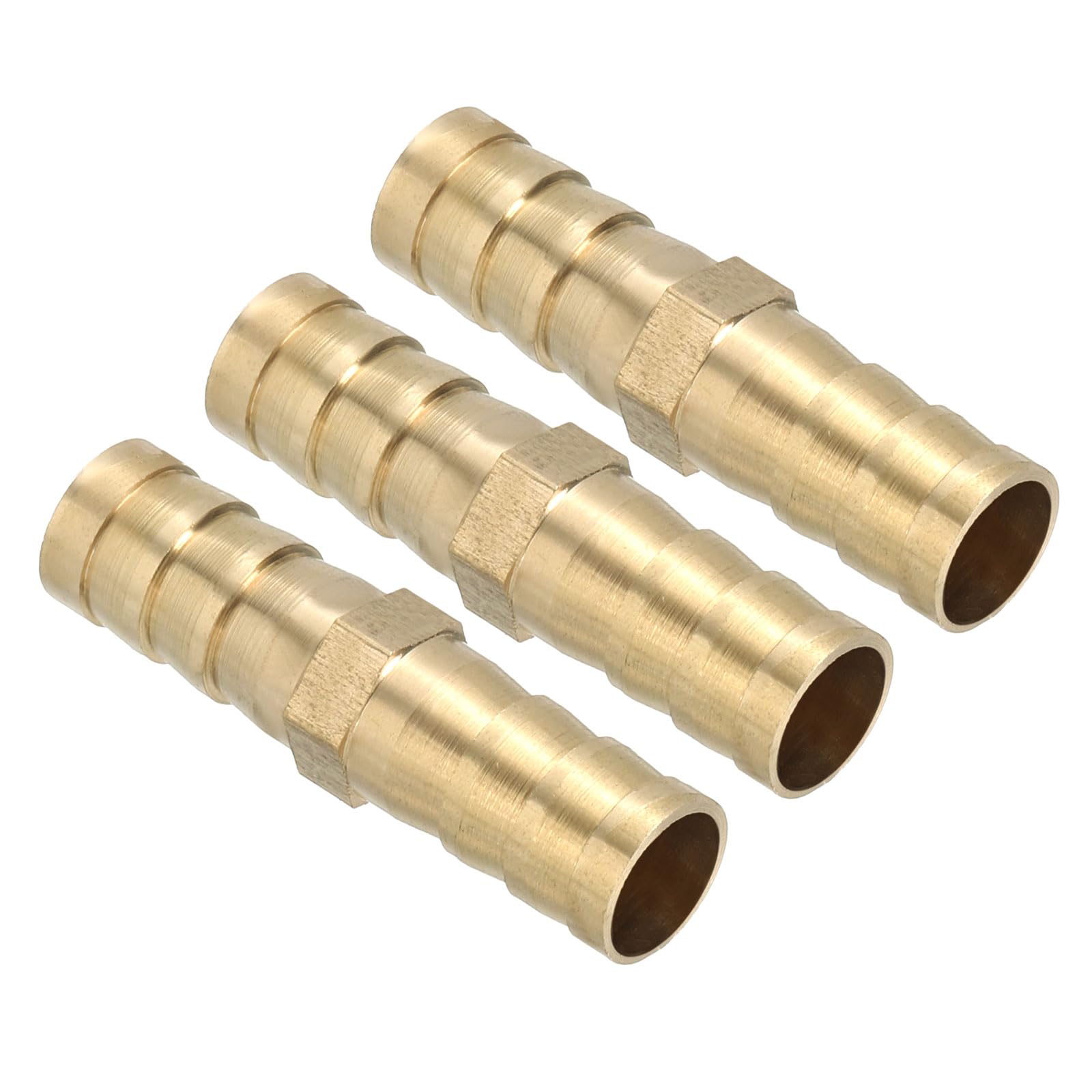 PATIKIL 3/8  Brass Hose Barb Fitting 3pcs Straight Barb Union Fitting Metal Splicer Mender жёлтый