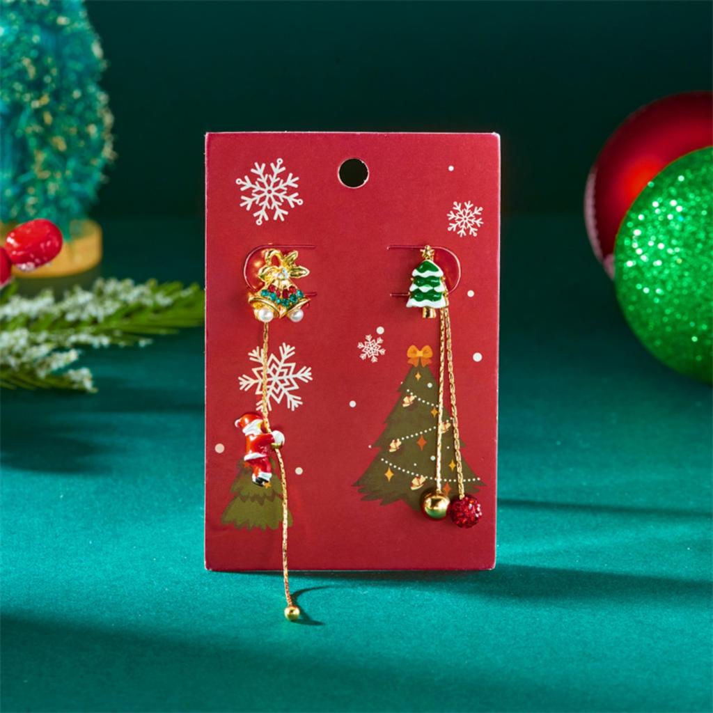 Christmas Crawling Santa Claus Asymmetric Tassel Drop Earrings Cartoon Sleigh Deer Tree Bell Glove Earring For Women Men Jewelry
