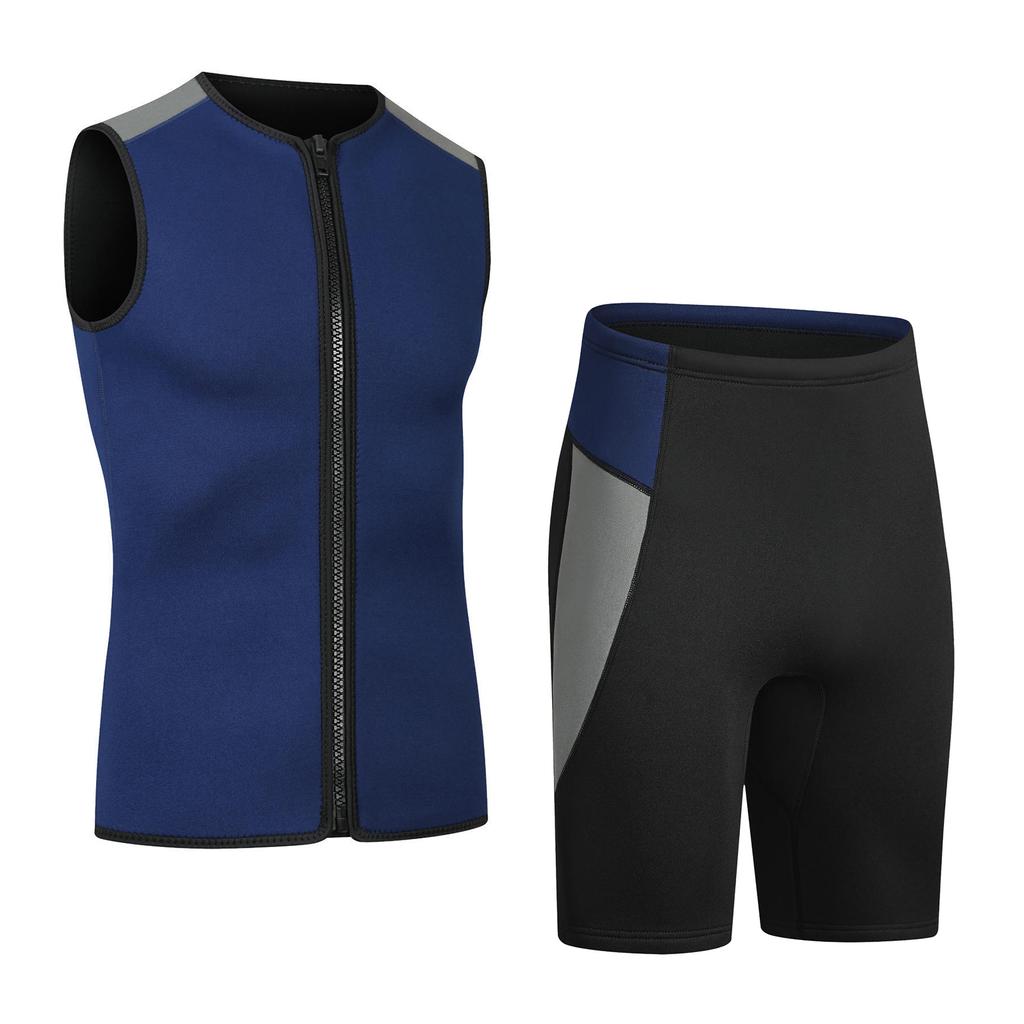 3mm Neopren Våddragt Shorts Vest Sæt Dykning Snorkling Surfing Termisk Badedragt til Mænd Kvinder Grå Shorts + Mørkeblå