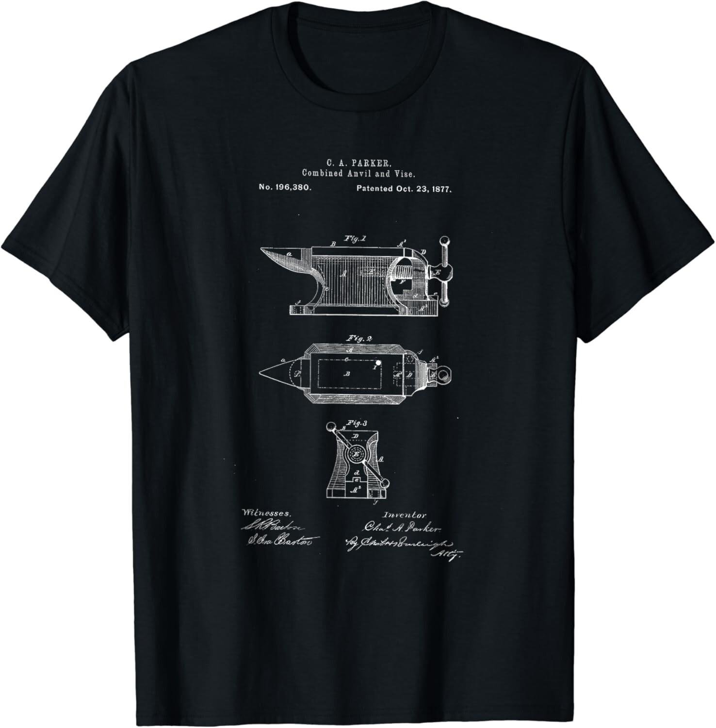 Antique Blacksmith Anvil Patent Print Gift Unisex T-Shirt Mens Womens Tees Top 3XL