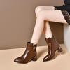 Soft Leather Thick Heel 2025 New Autumn and Winter Temperament Pointed Mother Boots Low Heel Women's Martin Boots Women's Shoes