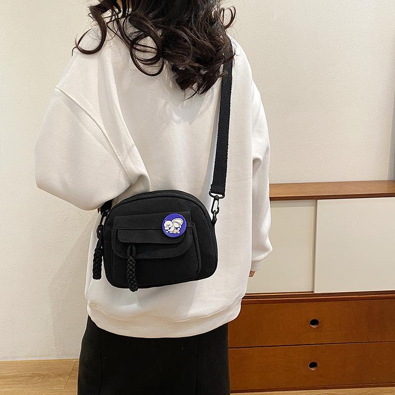 Canvas small bag women's new simple color girl shoulder bag casual women's crossbody mobile phone bag