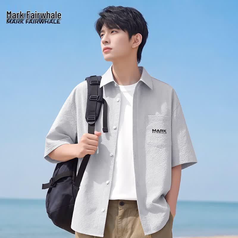 Mark Fairwhale Men's Textured Short-Sleeve Lapel Shirt
