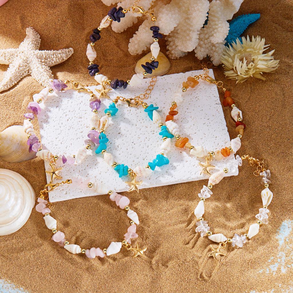 Bohemian Starfish Conch Beads Bracelets For Women Handmade Irregular Stone Beaded Bangles Beach Party Friendship Jewelry Gift