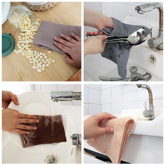 5Pcs Dishwashing Towels Pure Color Water Absorption Cotton Kitchen Clothes Stain Removing Dishcloths Kitchen Rags