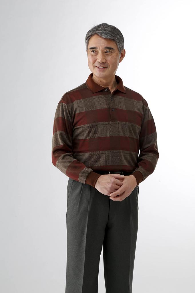 Wollmischungspolo M inländisch lang mit für M Bordeaux [Little Island] in Japan gefertigtes Hemd, Größe, Herren, hergestellt, Jacquard, Wolle, Ärmel, Kragen,