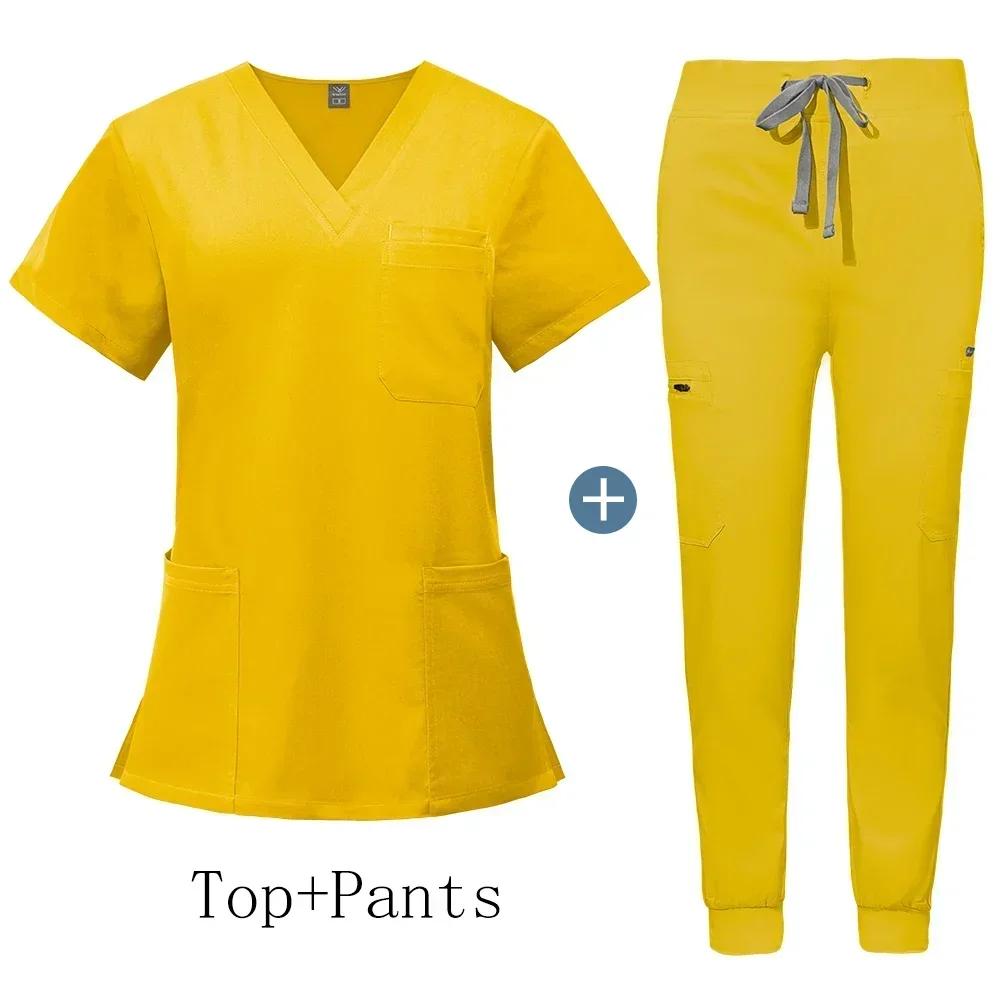 Unisex Nursing Accessories Hospital Medical Clothing for Women Niaahinn Uniform Short Sleeved V-neck Top Jogging Pants Suit Soft