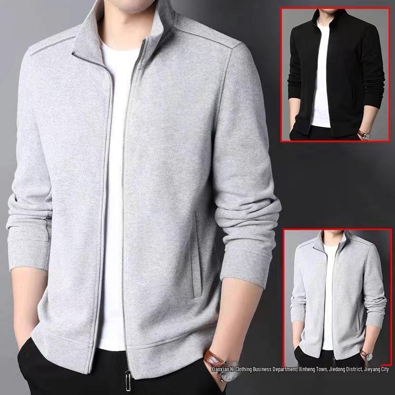 Men's Trendy Loose-Fit Stand-up Collar Zipper Cardigan Hoodie - Spring/Autumn Versatile Baseball Jacket, Plus Size Available