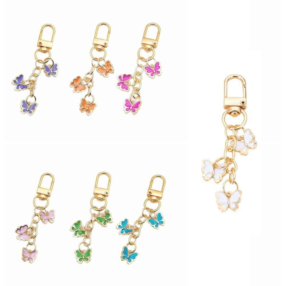 7PCS Ornaments Rhinestone Butterfly Keychain Pendant Key Ring Sweet Crystal Bow Key Chain  Bag Decor