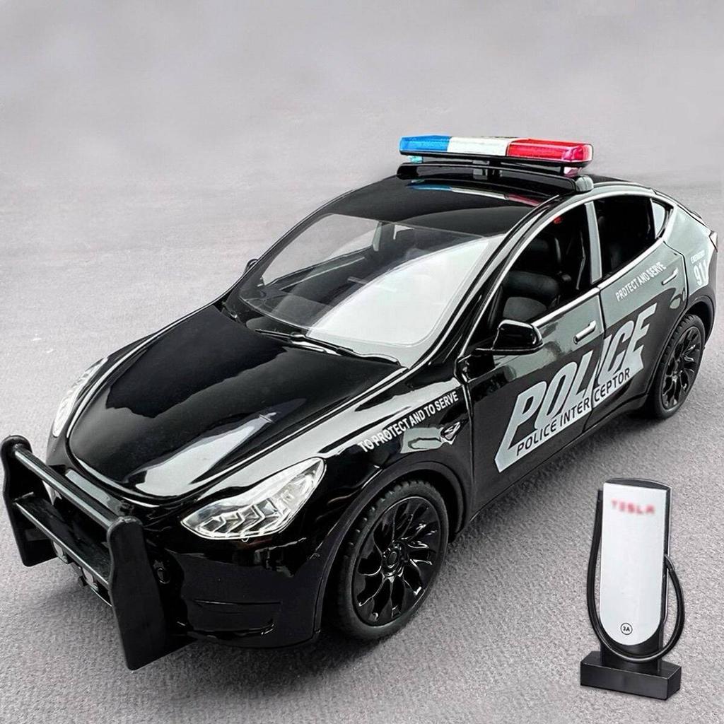 1/24 Tesla Model Y SUV Alloy Police New Energy Car Model Diecast Metal Vehicles Car Model Simulation Sound and Light Children Toy Gift