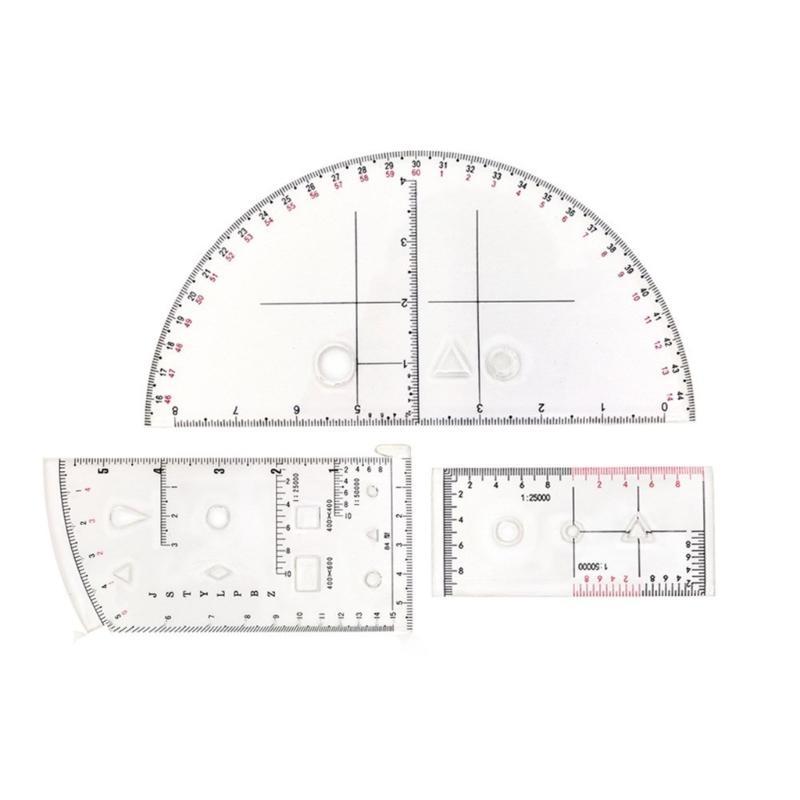 652F Geometry Drawing Template Measuring Tool Coordinate Reader and Protractors Topographical Map Scale Ruler