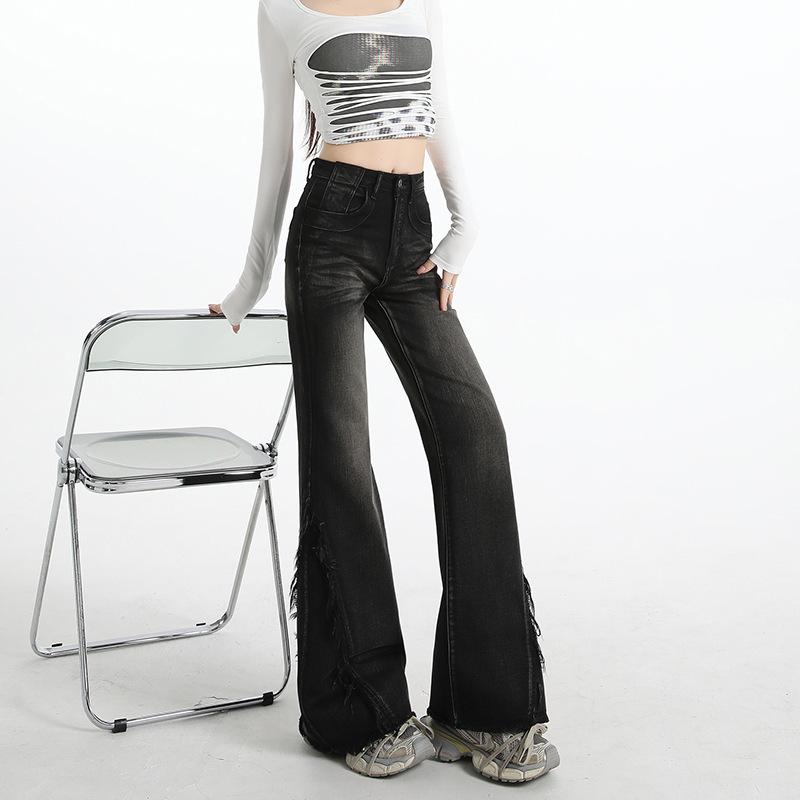 Black Spice Girl Elastic Micro-pull Jeans Women's New High Waist Skinny Burr Tie Flared Pants