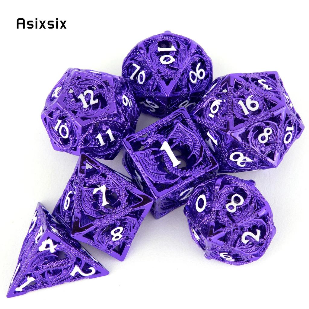 7 Pcs Purple White Dragon Metal Dice Hollow Metal Polyhedral Dice Set Suitable for Role-Playing RPG  Board Game Card Game