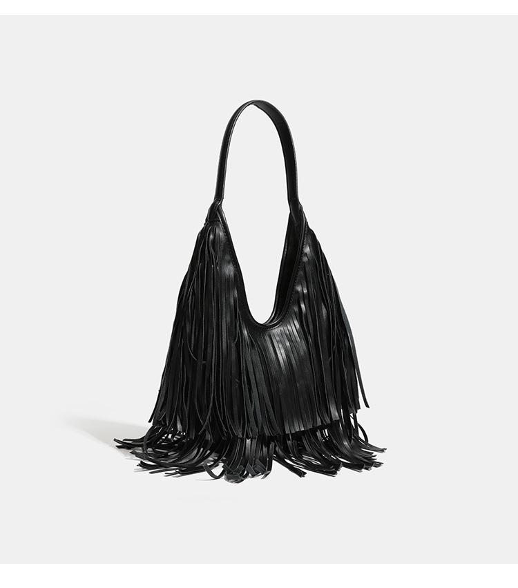 

Модна жіноча сумка через плече Сумка з бахромою 2025 Осінь-Зима Нова мода Стиль Маярд Жіноча сумка Сумка-тоут Сумка під пахву чорний