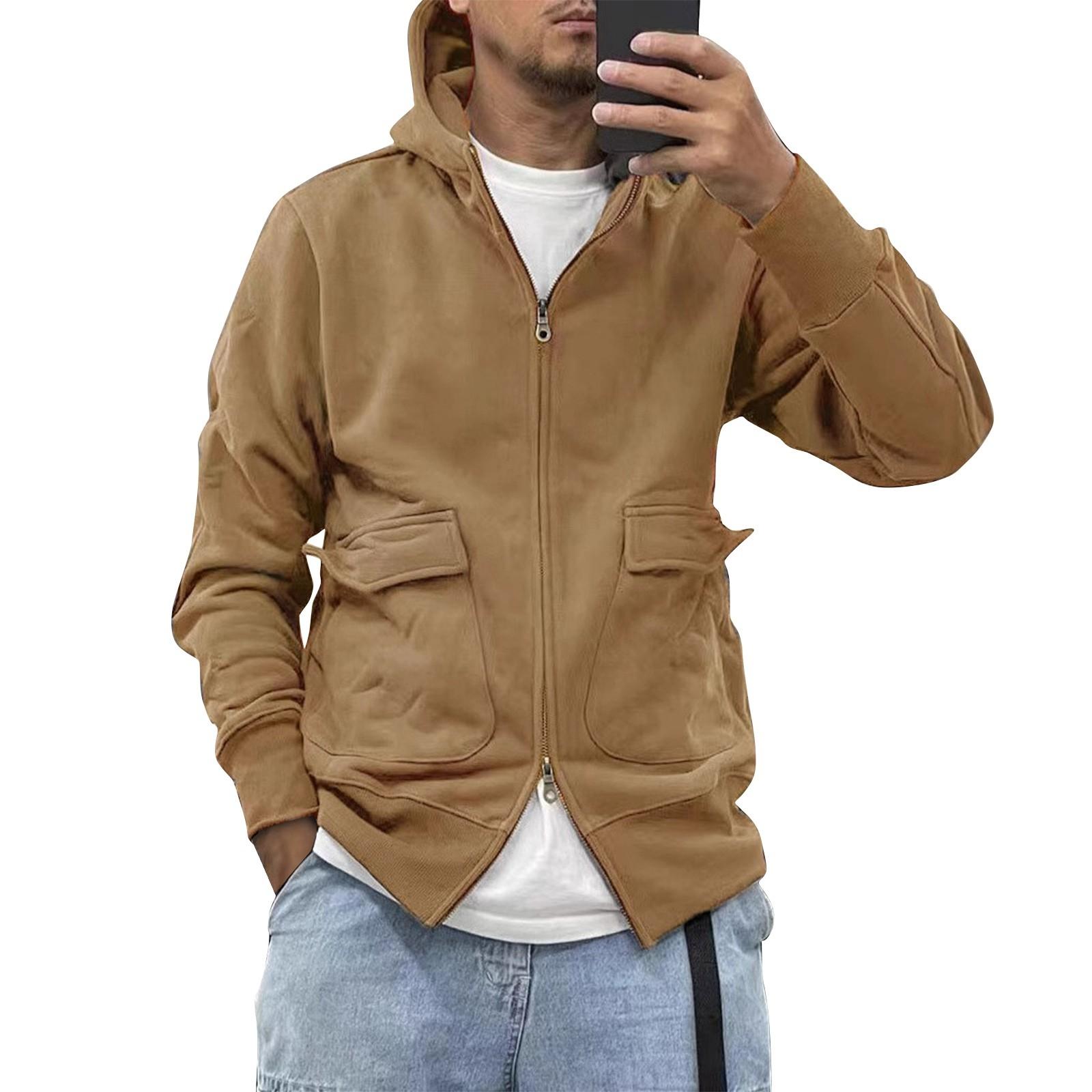 

Мужская зимняя однотонная куртка с капюшоном на молнии, мужская повседневная куртка из утолщенного бархата XL хаки