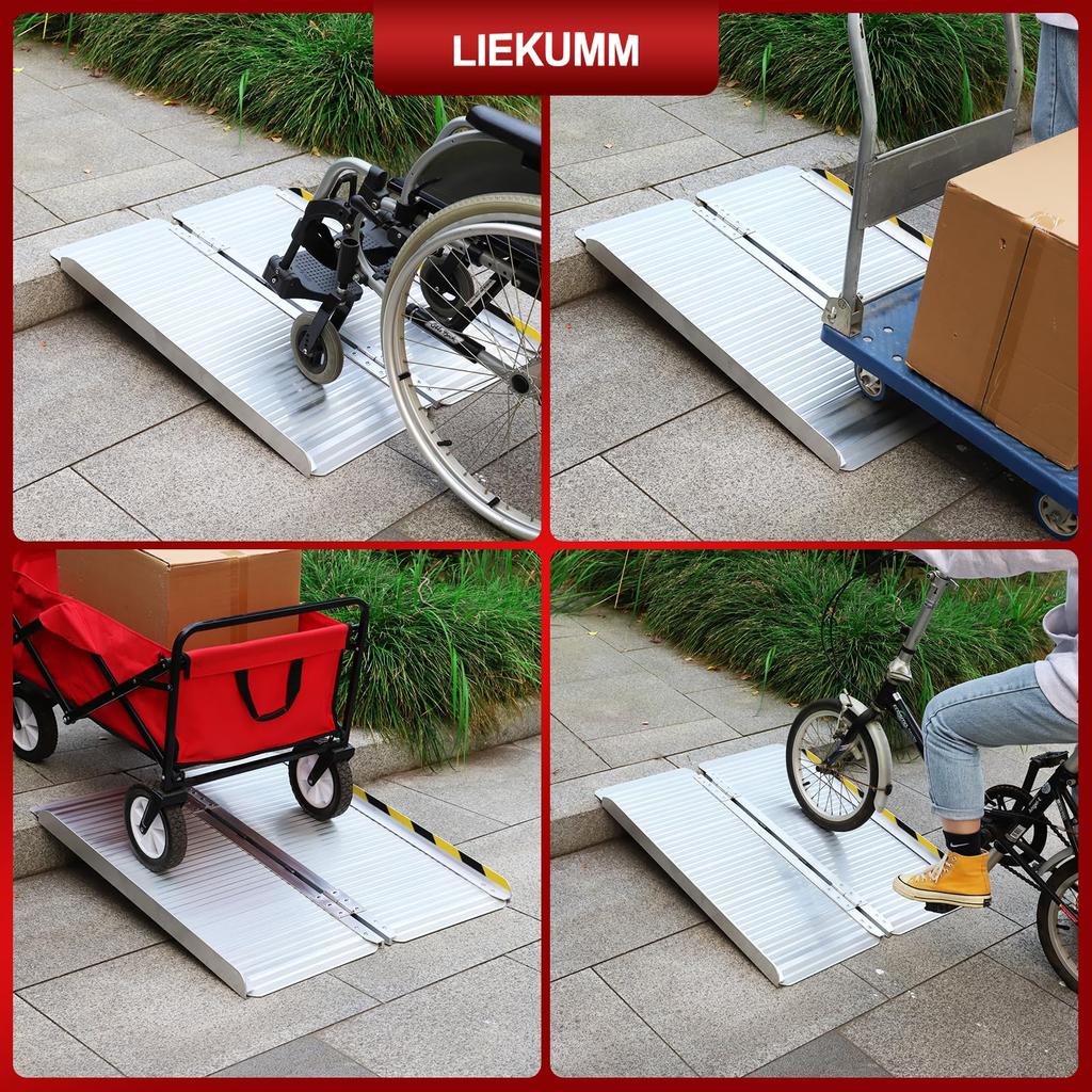 LIEKUMM Scaun cu rotile 61cm 76cm 300kg Greutate Ușor cu pentru Suport Electric pentru Persoane Vârstnice și cu Handicap Rampă, Lung, Lat, Capacitate, Aluminiu,