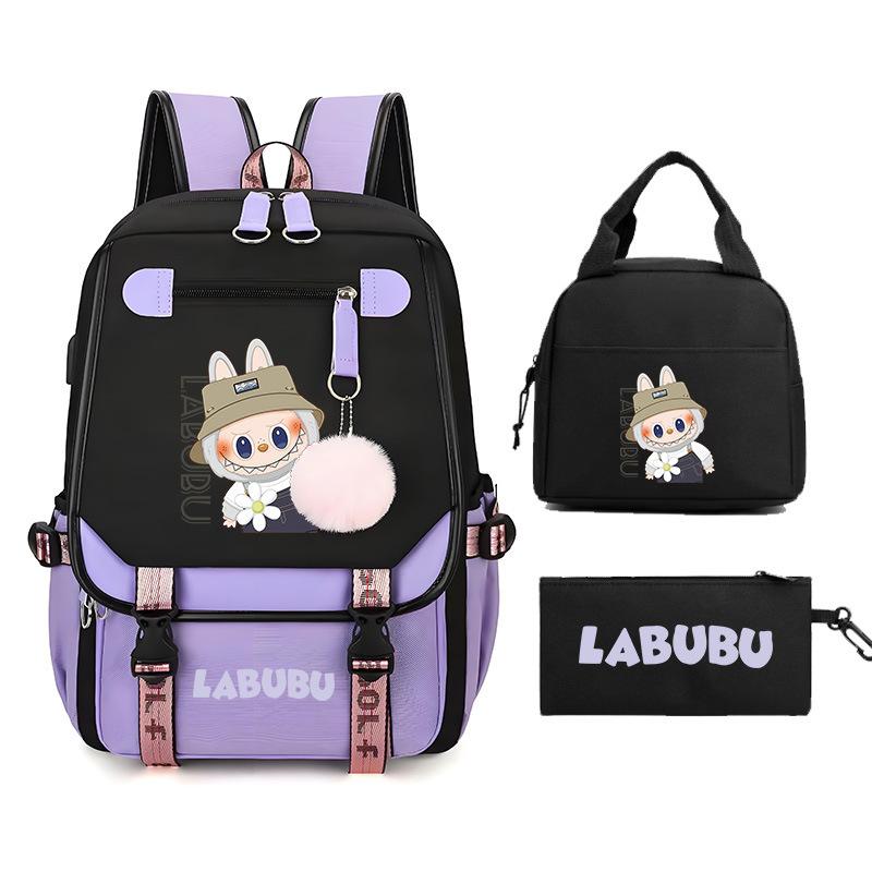 New Labub Children's Schoolbag, Backpack, Shoulder Pencil Case, Three-piece Set, Cute.