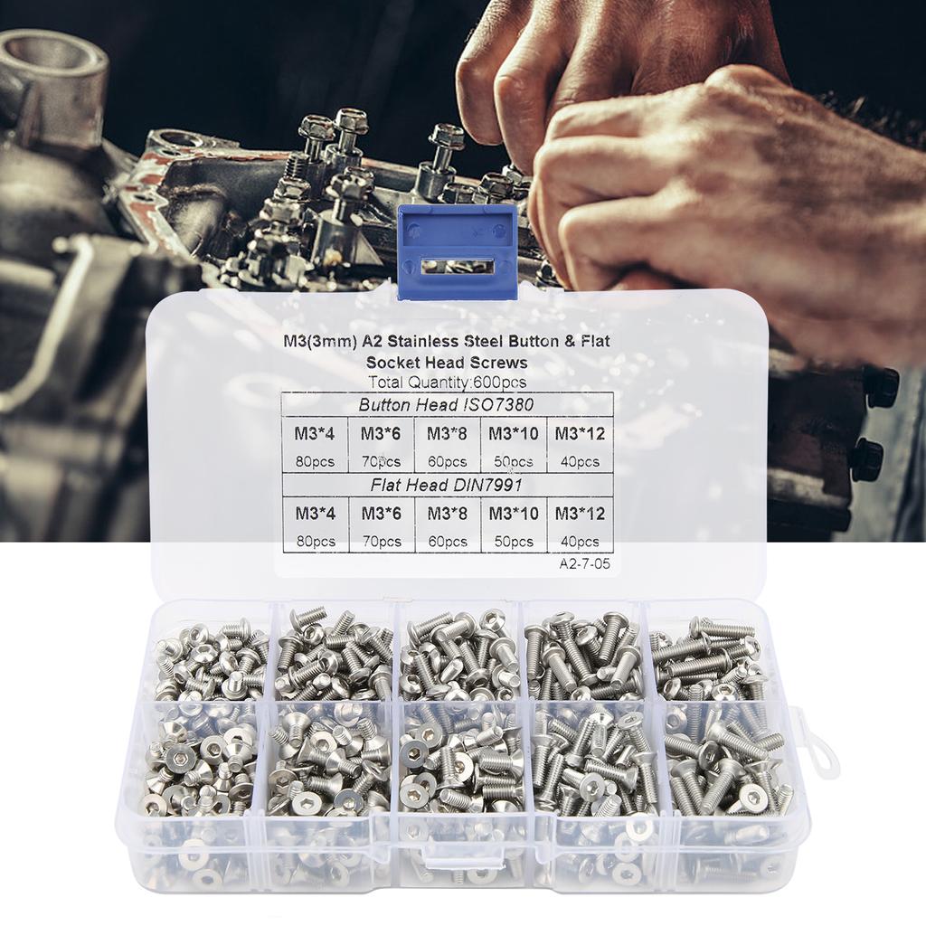 600Pcs Hex Screw Set 304 Stainless Steel PanFlat Head Boxed Hardware Accessories