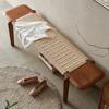 Vintage Solid Wood Bench, Entryway Storage Shoe Stool, Stylish Bed End Seat, Living Dining Rope Woven Long Seating