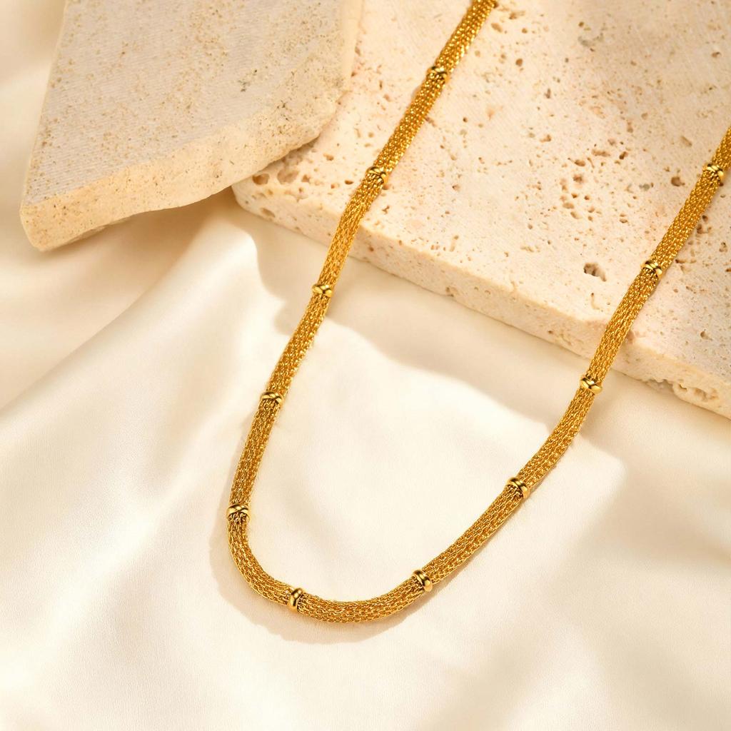 Trendy Mesh Bead Chain Necklace for Women,18K Gold Plated Stainless Steel Hollow Necklaces,Waterproof Jewelry Gifts