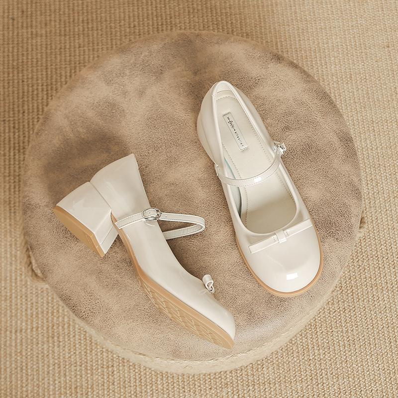 Round head medium thick high heel shallow mouth single shoes Mary Jane women's shoes with single shoes