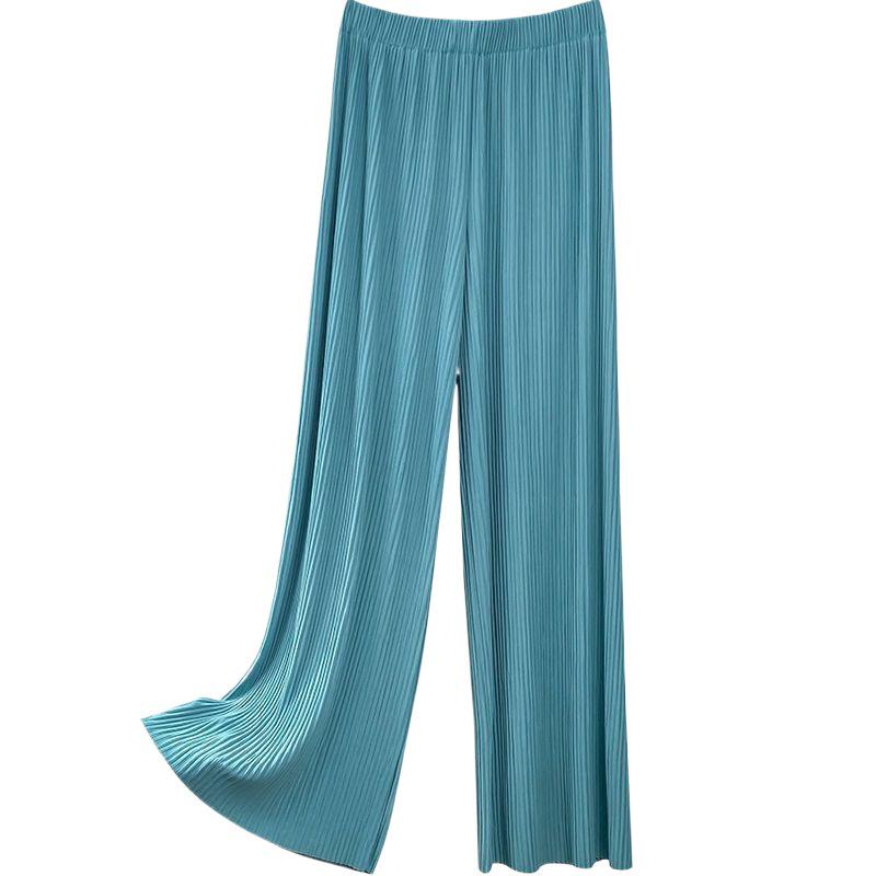 High-Waisted Ice Silk Pleated Wide-Leg Women's Pants: Slimming, Versatile, Floor-Length, Sun Protection, Mosquito Repellent, Casual Summer Wear