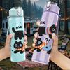 1PC Two Playful Black Cats 750ml Color Plastic Sports Water Bottle Leakproof Flip Straw Lid Suitable for Sports Office Home Use
