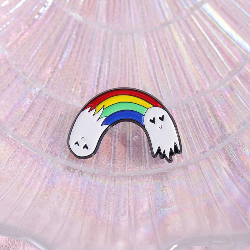 White Charming Rainbow Ghost Brooch Colorful Alloy Cartoon Badge For Fashion Individual