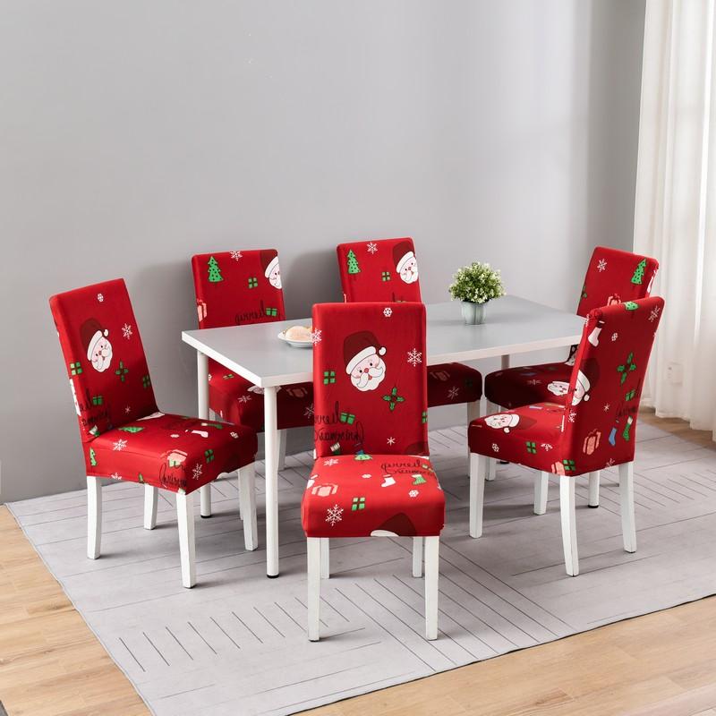 1/2/4/6Pcs Christmas Elastic Chair Cover For Dining Room Santa Claus Xmas Kitchen Home Decorative Spandex Slipcovers Seat Covers