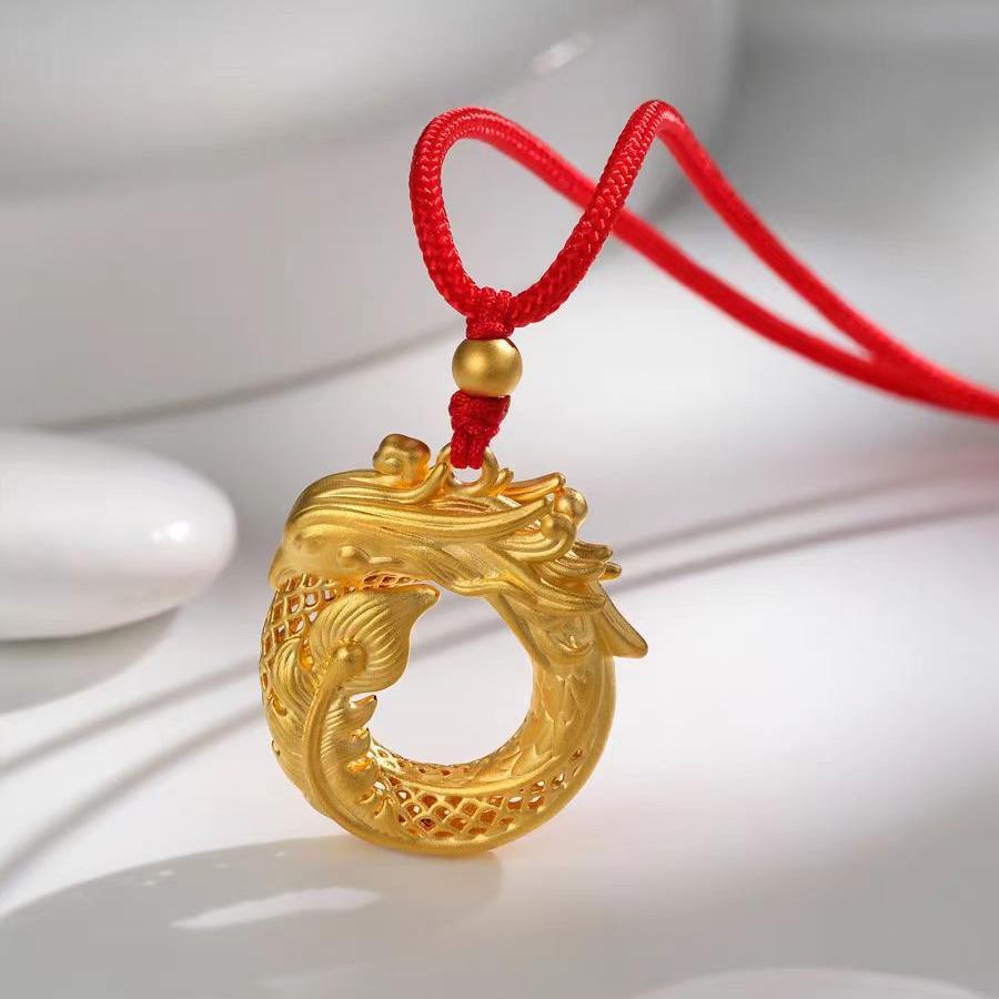 Gold Dragon and Phoenix Zodiac Necklace - Unisex Pendant for Year of the Dragon