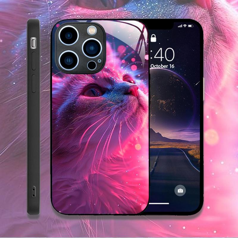 Cute Animal Cat Painting Phone Case for IPhone 16 Pro Max 15 14 13 12 Mini 11 XS XR 7 8 14 Plus Hard Covers Tempered Glass Cases