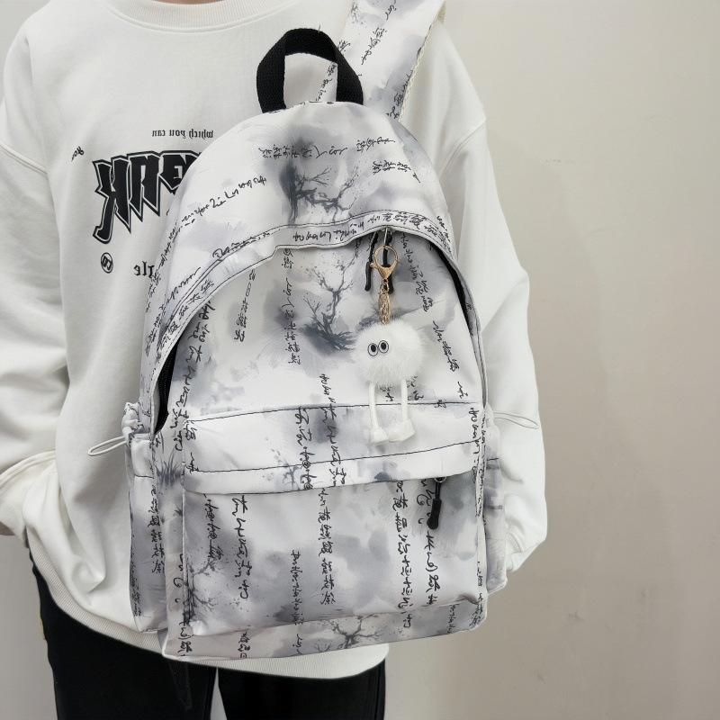 Tie-dye niche schoolbag, ink backpack, simple college student backpack, high school student large capacity