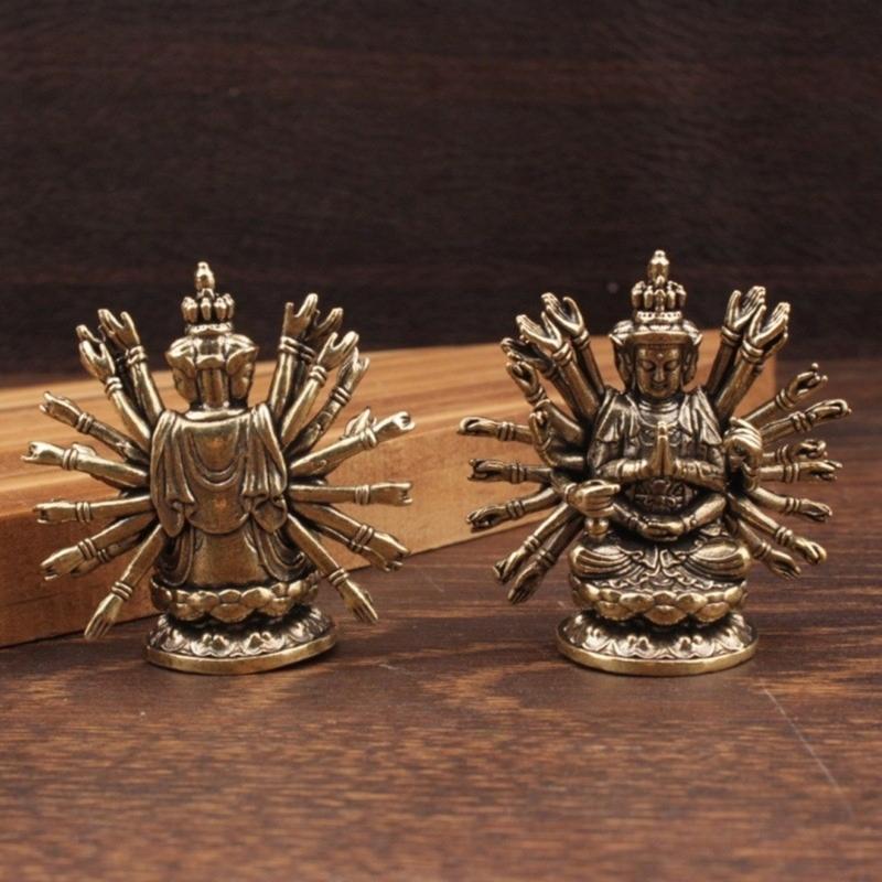 Elegant Brasses Thousand Hands Guanyin Statue Buddhist Decors For Home Office Meditations Space Spiritual Gift Ornament