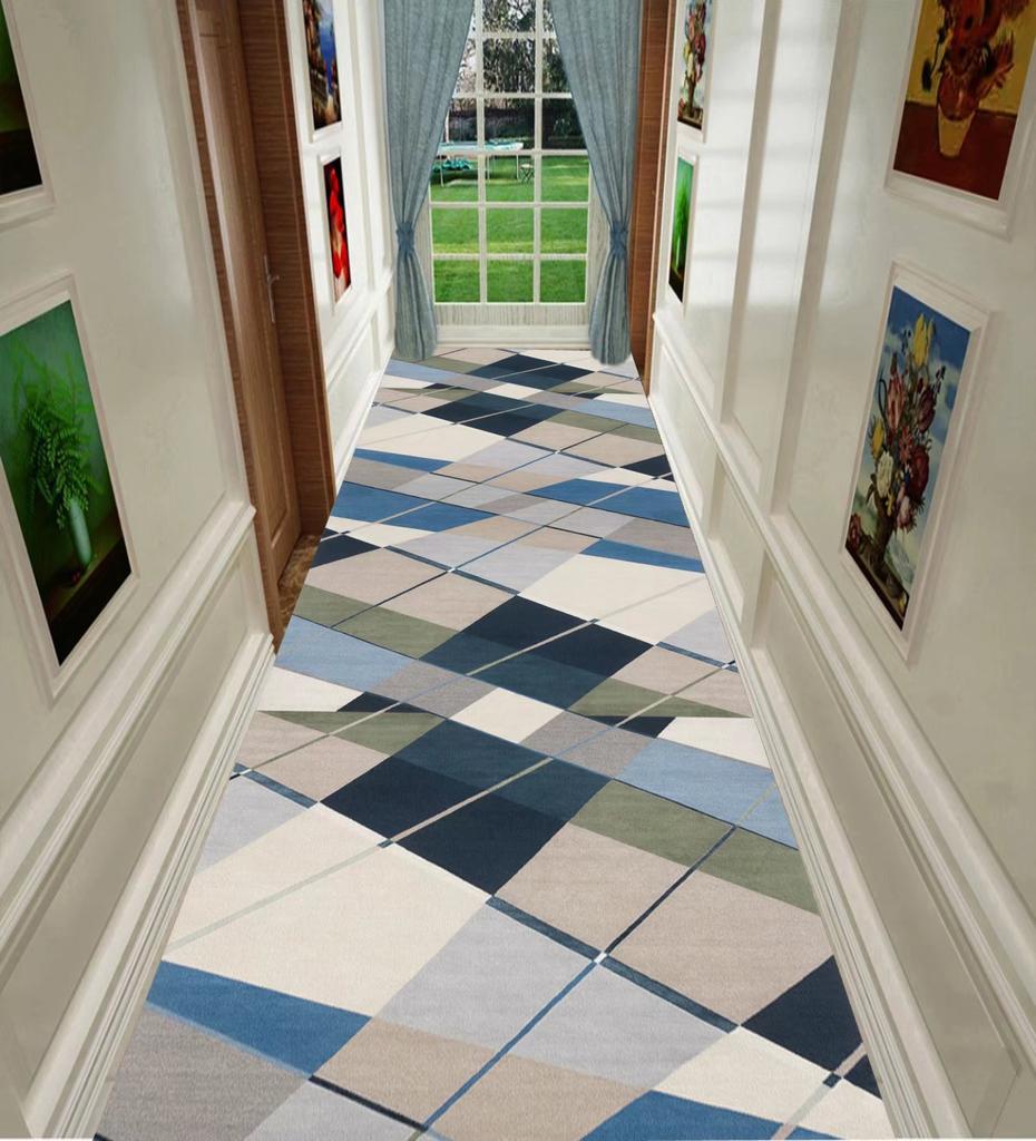 Nordischer geometrischer langer Flurteppich, leichter Luxus, Läuferteppich für Zuhause und Hotel, kann individuell angepasst werden, Treppenmatte für die Villa, rutschfester Flurteppich