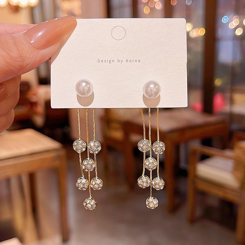 Boucles d'oreilles à pampilles en perles coréennes - Argent S925, polyvalentes et tendance