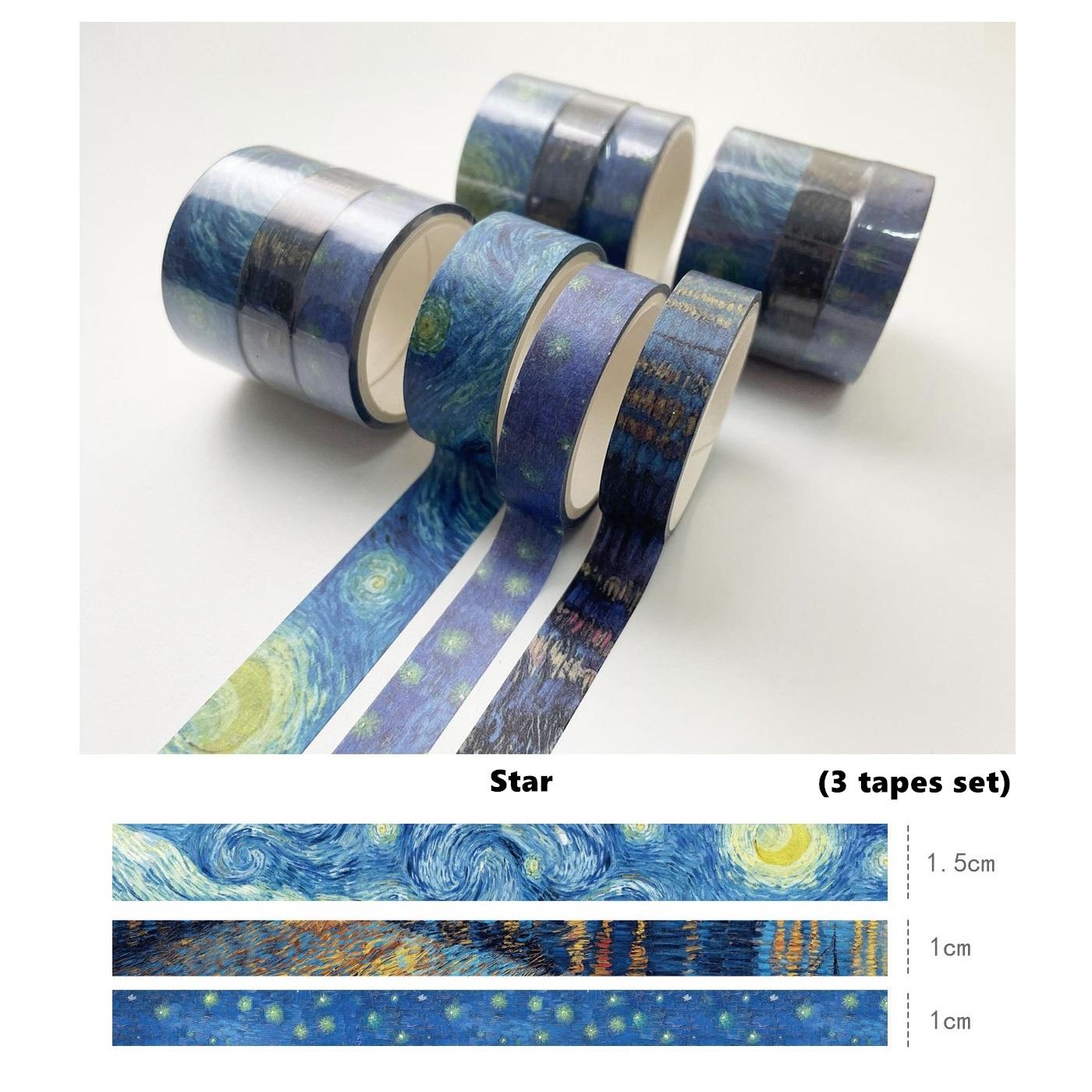 

3 шт., набор декоративных лент васи с базовым узором, 10 мм/15 мм * 3 м, цветные клейкие маскировочные ленты, наклейки для дневника