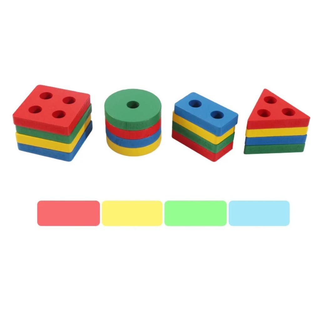Wooden Montessori Toy Building Blocks Learning Educational Toys for Children Colorful Shapes Early Learning Kids Puzzle Toys