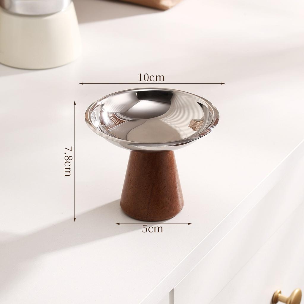 Fruit Bowl Restaurant Cake Ice Cream Desktop Stainless Steel Wooden Foot Dessert Tall Cup Dessert Bowl Decoration Storage Trays