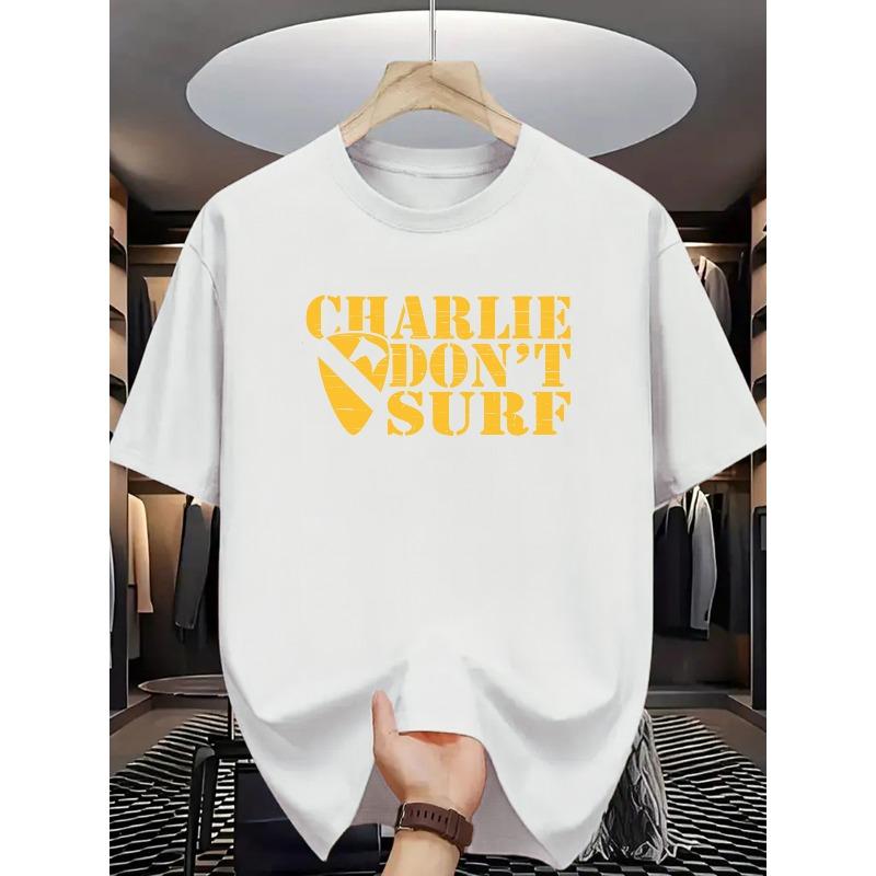 

Мужская футболка с принтом Charlie Don t Surf - Повседневная с круглым вырезом, с коротким рукавом, идеально подходит для молодежи и любителей спорта, летняя повседневная одежда S белый