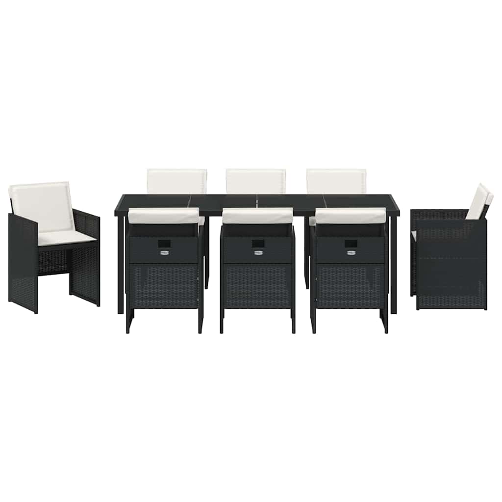 Outdoor Dining Set with Cushions 9 pcs Black Poly Rattan