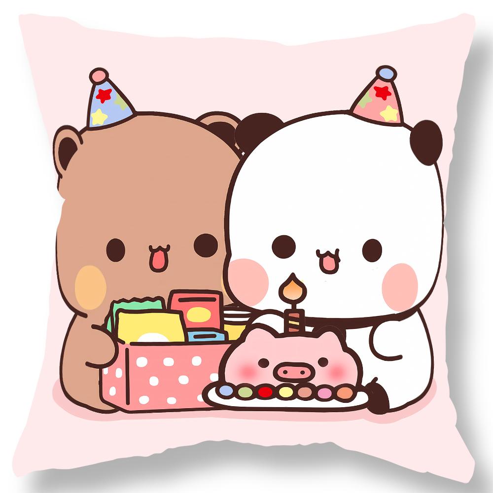 Short plush material pillowcaseBubu Bear Dudu Ball Printed Pillowcase Kawaii Cartoon Anime Sofa Cushion Cover Bedroom Room Pillo