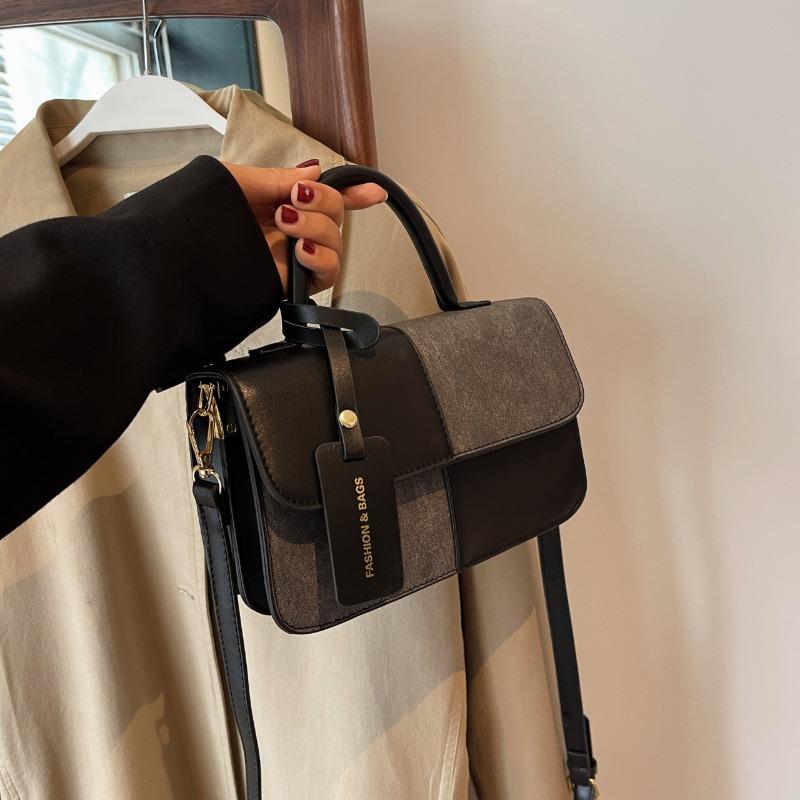 Fashion contrasting color simple handbag new trendy casual small square bag retro shoulder messenger bag bag women